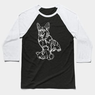 Dog Art Corgi and Toy White Line Drawing Baseball T-Shirt